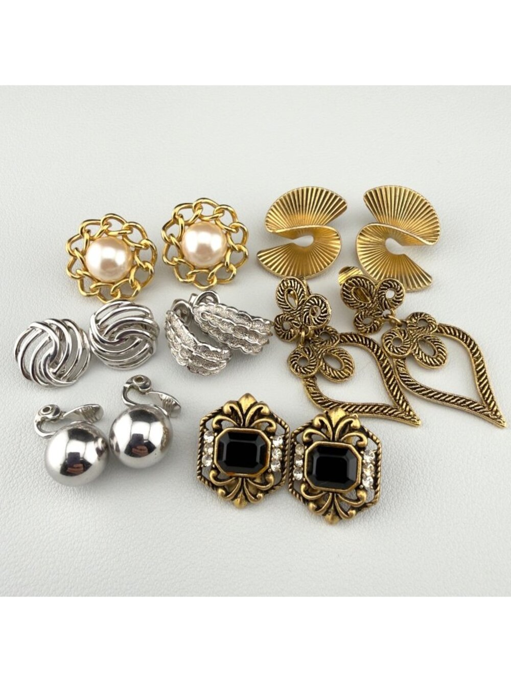 Vintage Clip On Earring Lot Monet Avon Silver Tone Gold Tone Gem Textured